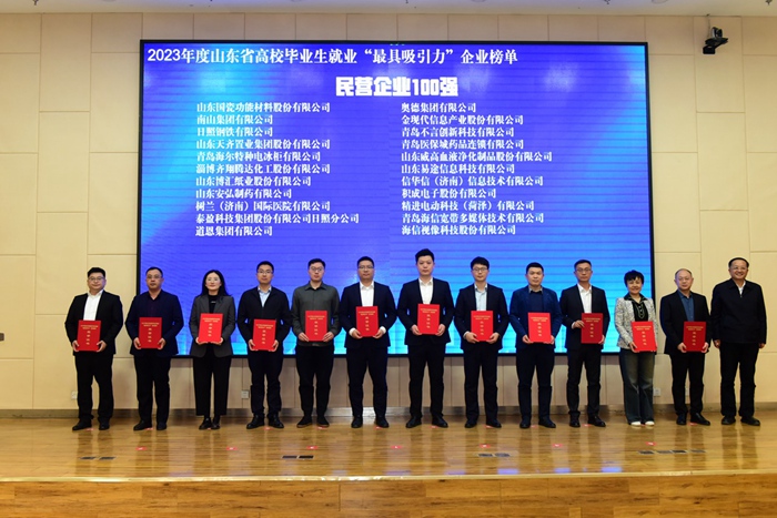 集团荣获2023年度山东省高校毕业生就业“最具吸引力民营企业”100强称号(图1)